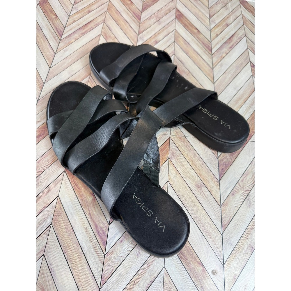 Via Spiga Black Leather Strappy‎ Flat Sandals Womens Size 10